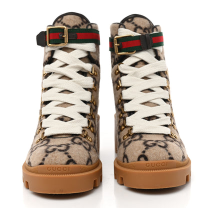 Gucci Covered Wool Big GG Monogram Womens Lace Up Combat Ankle Boots 38.5 Beige Ebony Cocoa 2 of 7