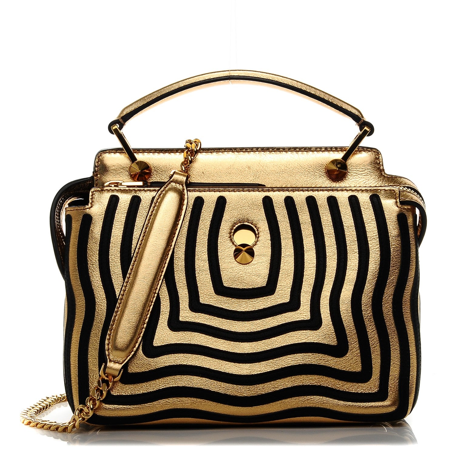 Fendi Lambskin Waves Small DotCom Click Chain Satchel Gold Black 1 of 6