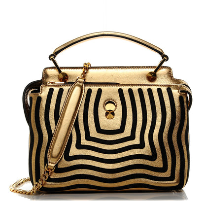 Fendi Lambskin Waves Small DotCom Click Chain Satchel Gold Black 1 of 6