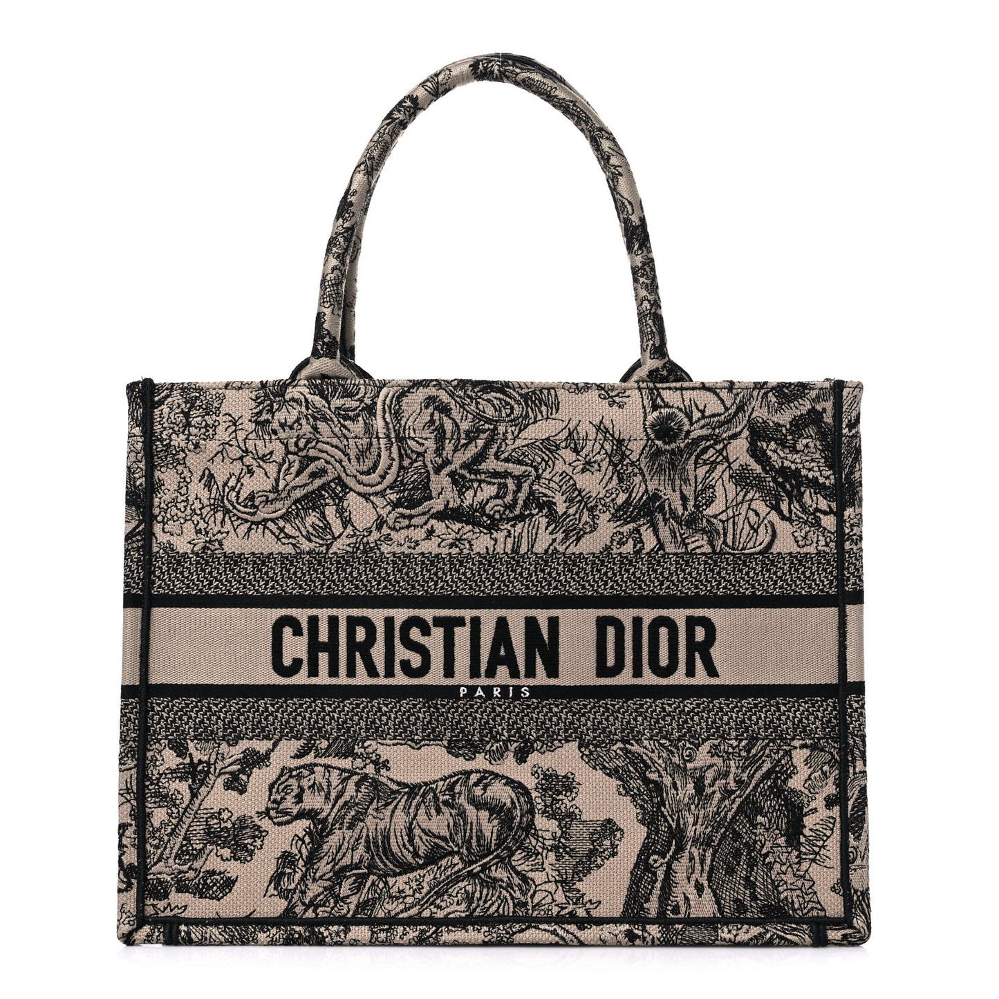 Canvas Embroidered Medium Dioriviera Toile De Jouy Book Tote Black