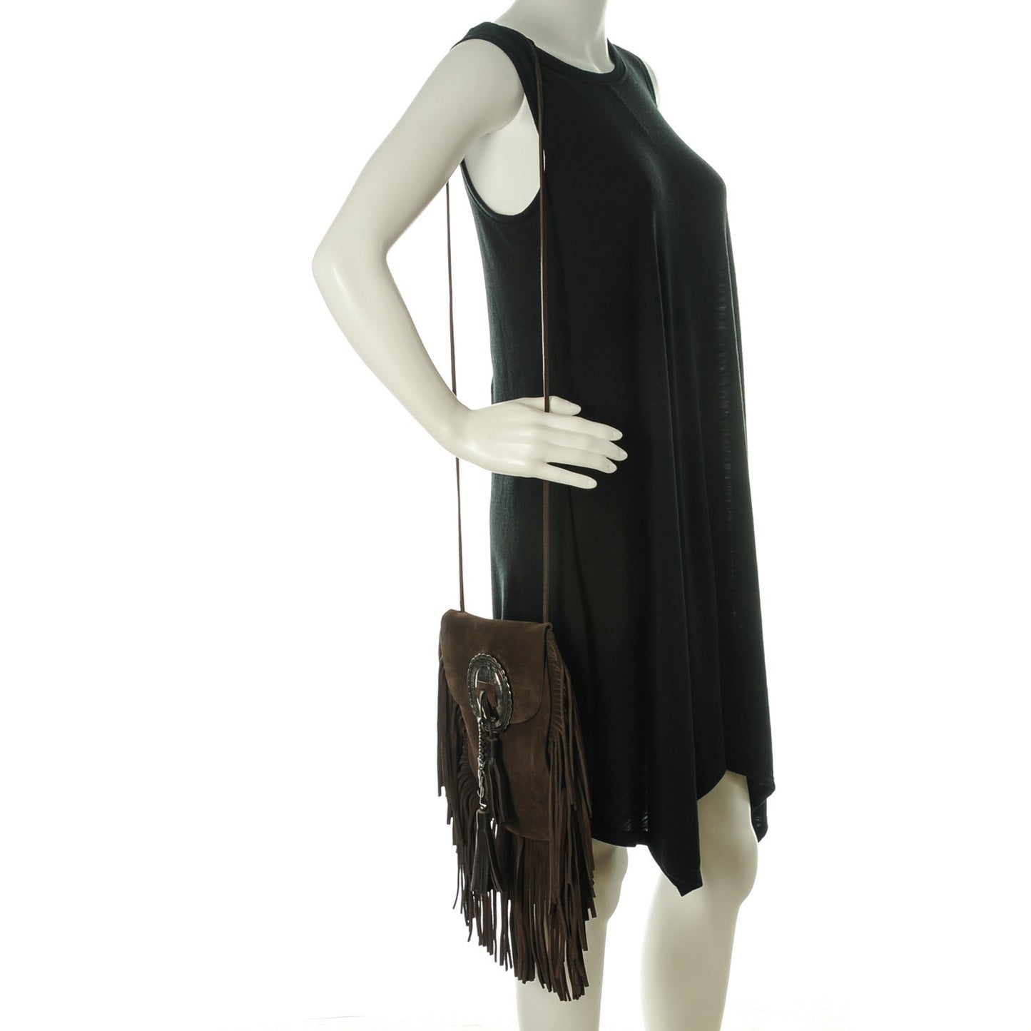 Suede Fringe Flat Anita Crossbody Bag Coffy Marrone