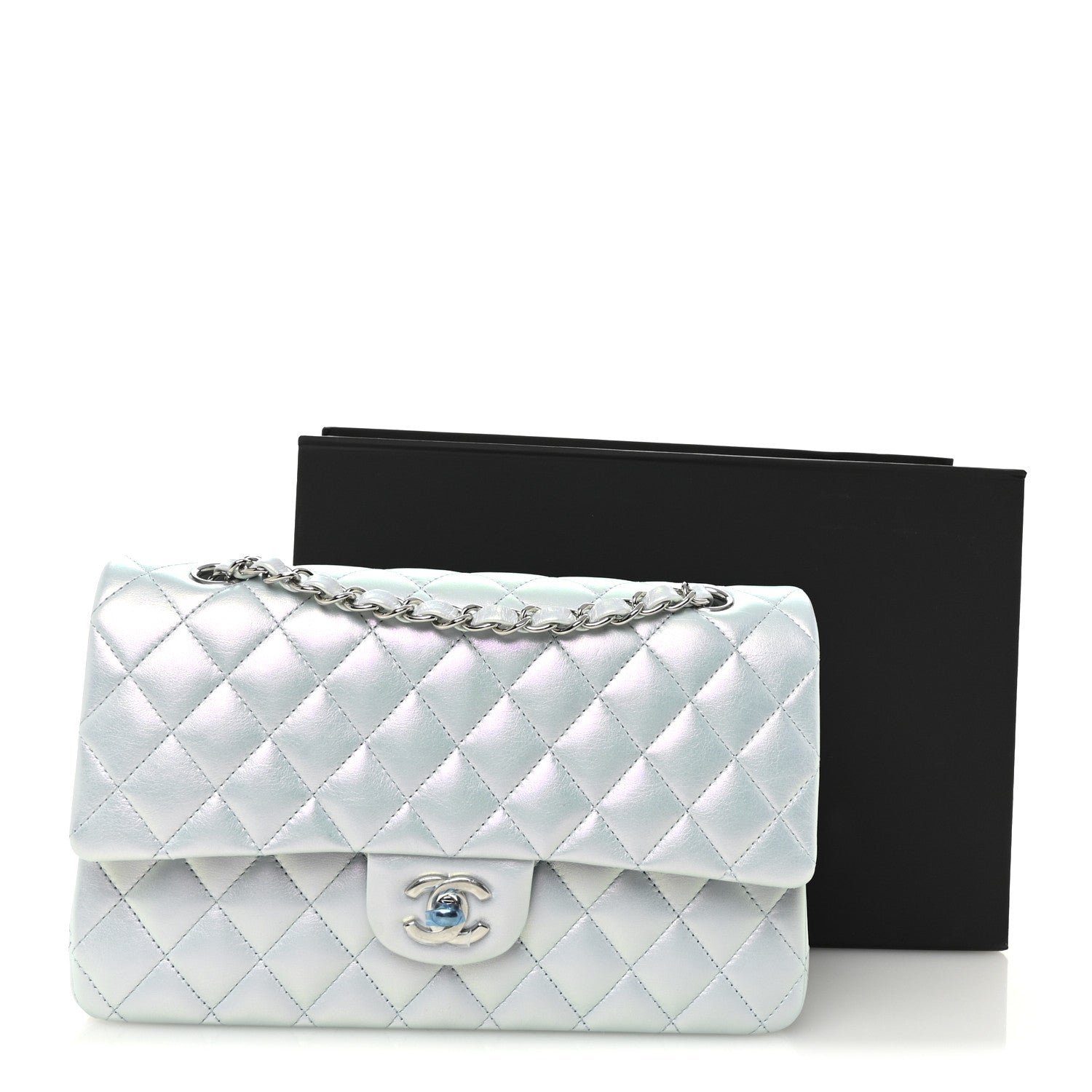 Chanel Iridescent Calfskin Quilted Medium Double Flap Light Blue 11 of 11