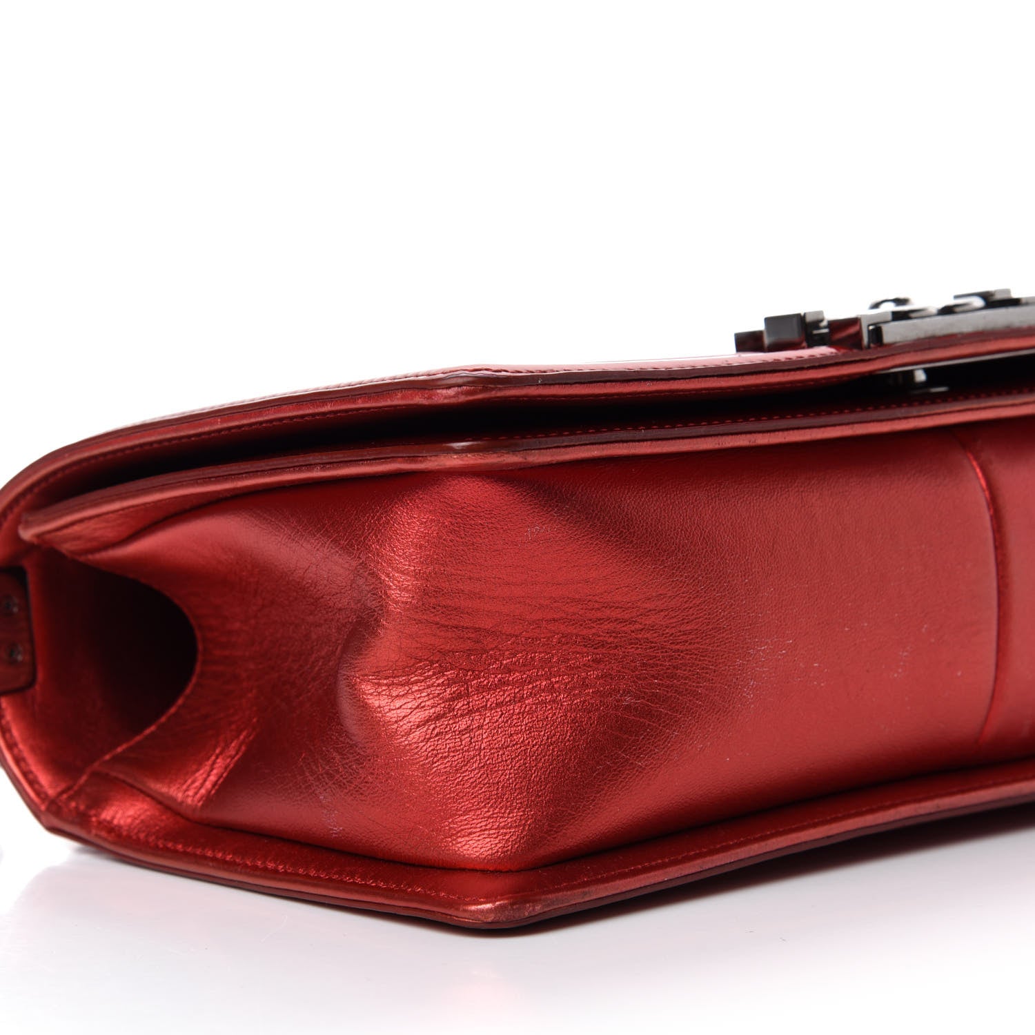 Chanel Metallic Patent Calfskin Quilted Medium Boy Flap Red 6 of 20