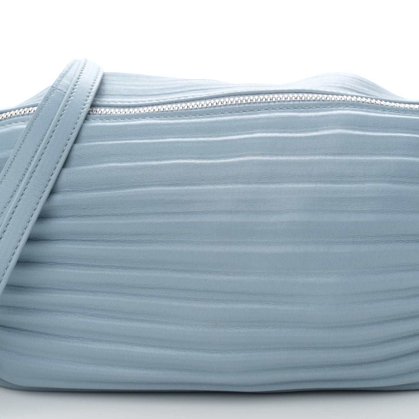 Lambskin Pleated Bracelet Pouch Shoulder Bag Dusty Blue