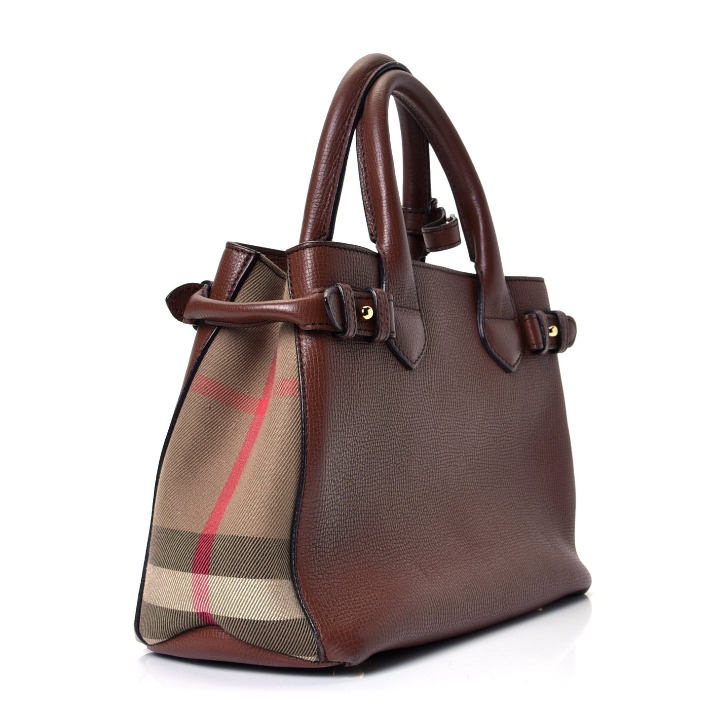 Derby Calfskin House Check Small Bi-Color Banner Tote Tan
