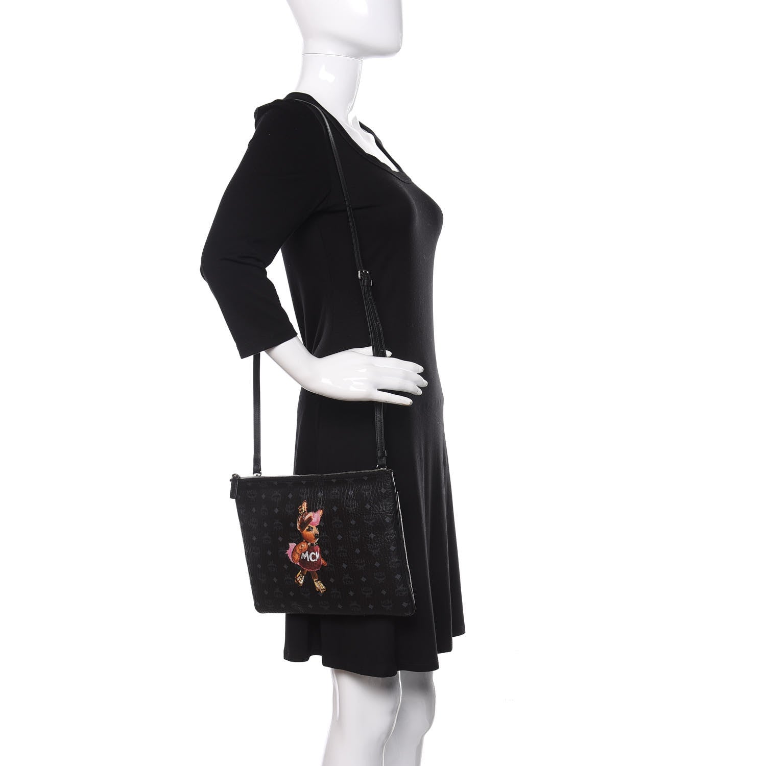 MCM Visetos Medium Punk Rabbit Crossbody Pouch Black 2 of 10
