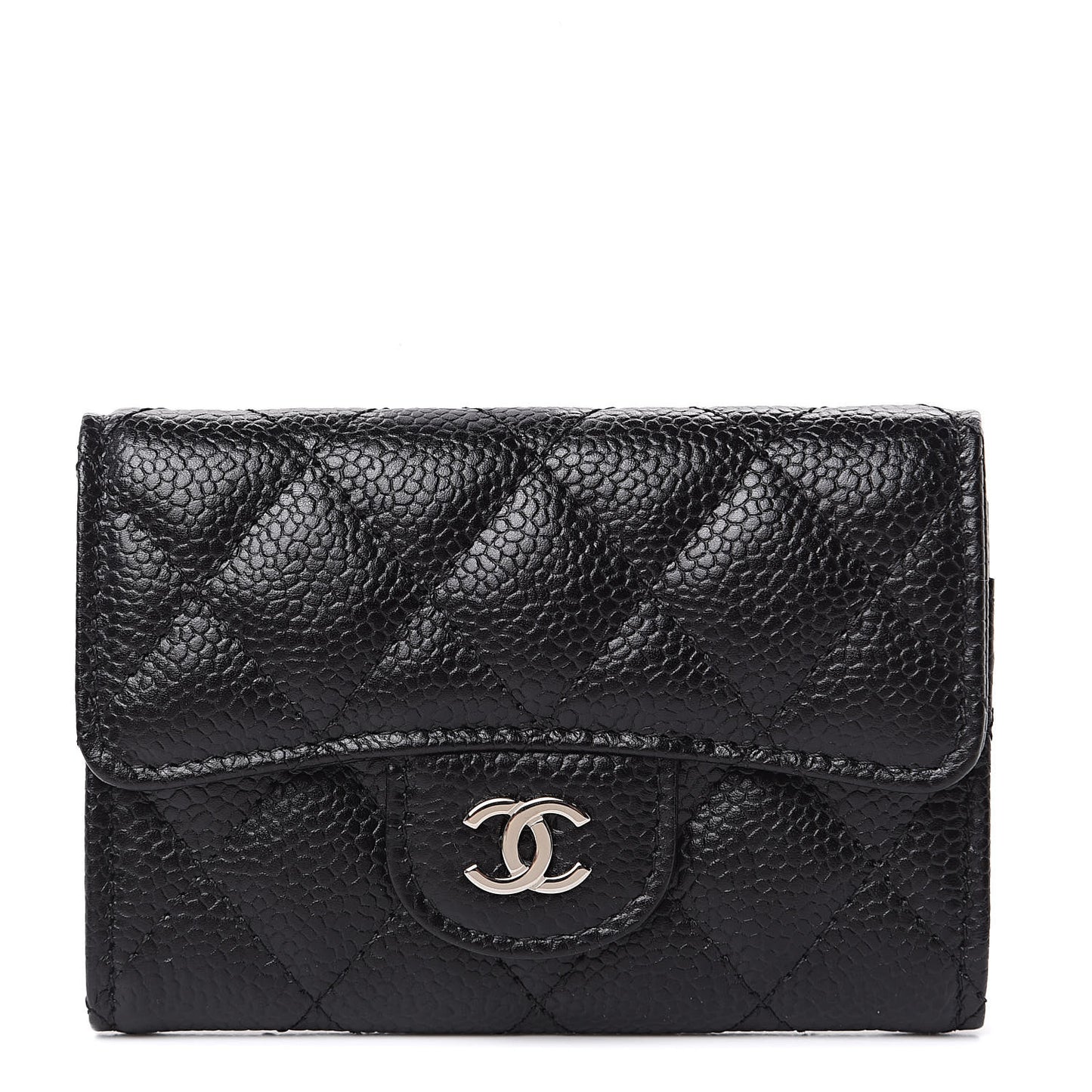 Caviar Quilted Flap Card Holder Black