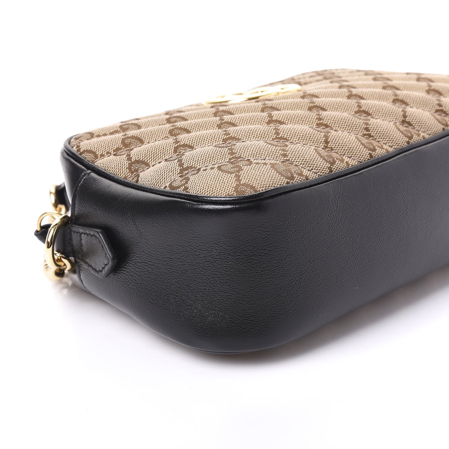 Gucci Monogram Matelasse Diagonal Small GG Marmont Chain Shoulder Bag Beige Black 5 of 10
