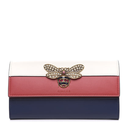 Gucci Calfskin Queen Margaret Flap Wallet Blue Agata Hibiscus Red Mystic White 1 of 7