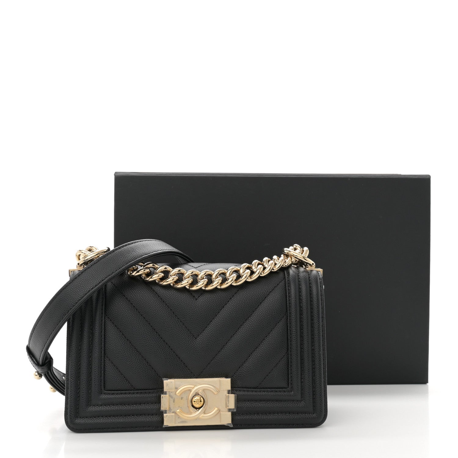 Chanel Caviar Chevron Quilted Small Boy Flap Black 11 of 11