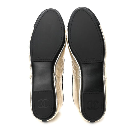 Chanel Laminated Lambskin Quilted CC Cap Toe Slipper With Pouch 39 Gold Black 6 of 15