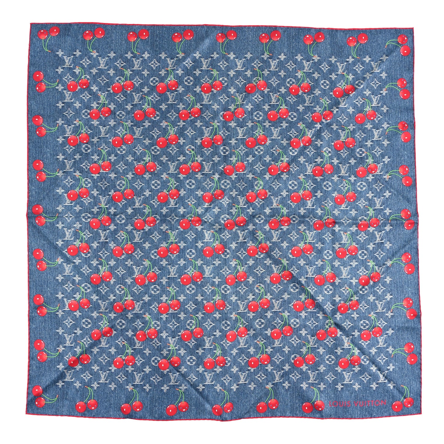 LV X TM Silk Monogram Cerises Square Scarf 90 Denim Blue