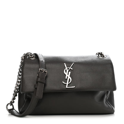 Saint Laurent Grain De Poudre Small West Hollywood Monogram Fold-Over Coal 1 of 10