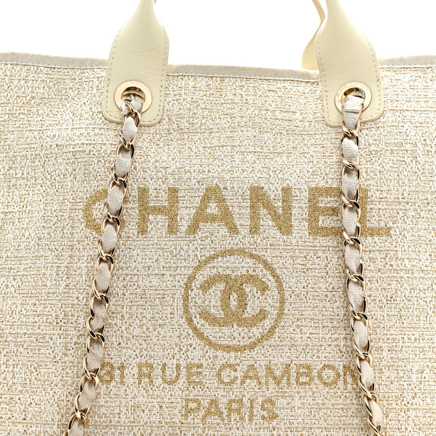 Lurex Boucle Medium Deauville Tote White
