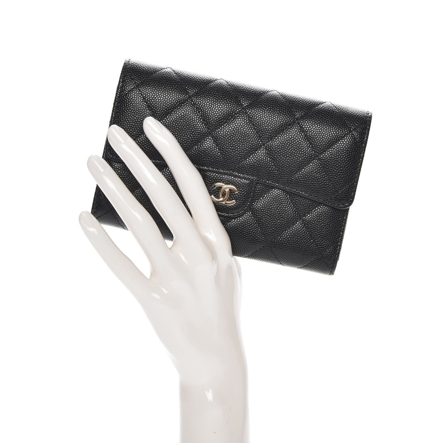 Caviar Quilted Small Flap Wallet Black