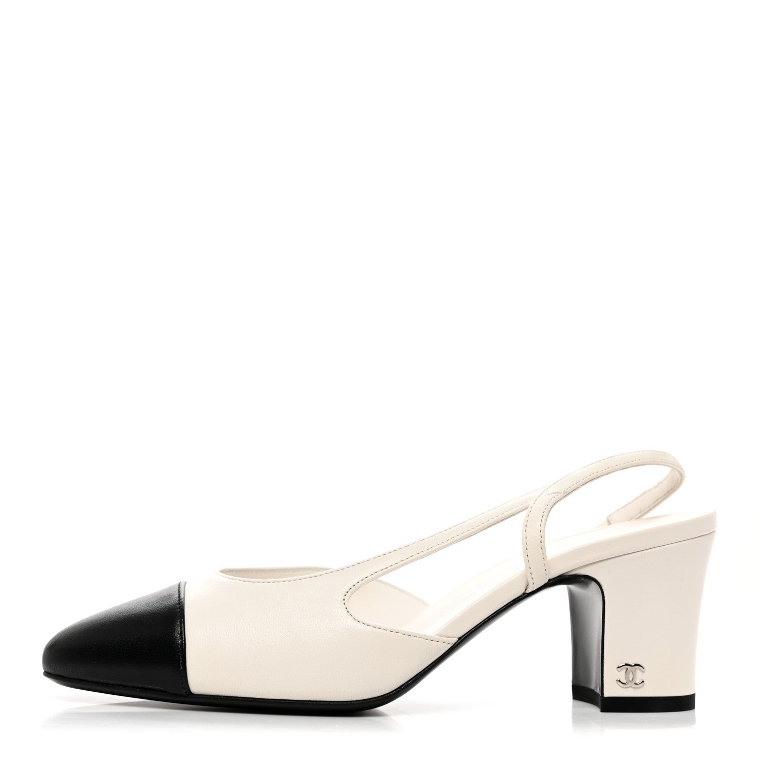 Chanel Lambskin Cap Toe CC Slingback Pumps 37.5 White Black