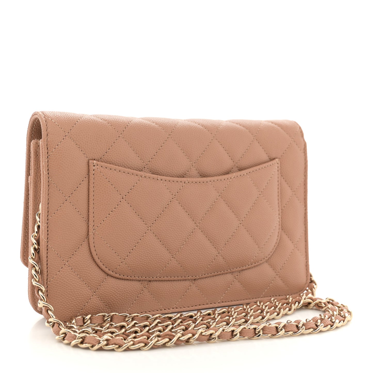 Caviar Quilted Crystal CC Wallet On Chain WOC Beige