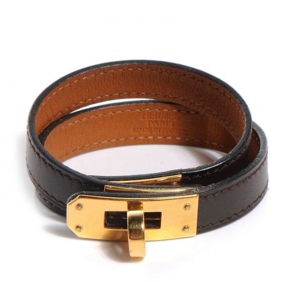 Chamonix Leather Kelly Double Tour Bracelet Small Chocolate