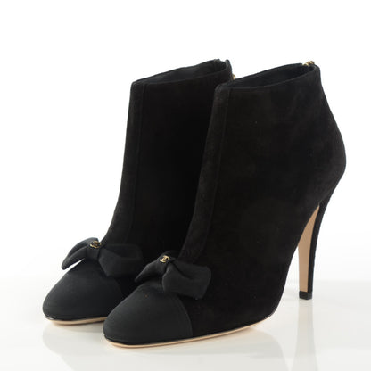 Chanel Suede Grosgrain Cap Toe CC Bow Ankle Boots 39 Black 3 of 9