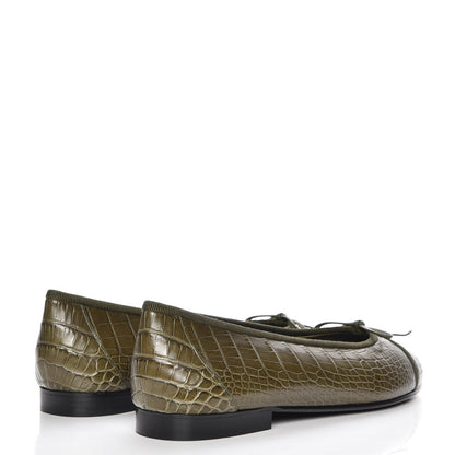 Chanel Alligator CC Cap Toe Ballerina Flats 39 Khaki 4 of 9