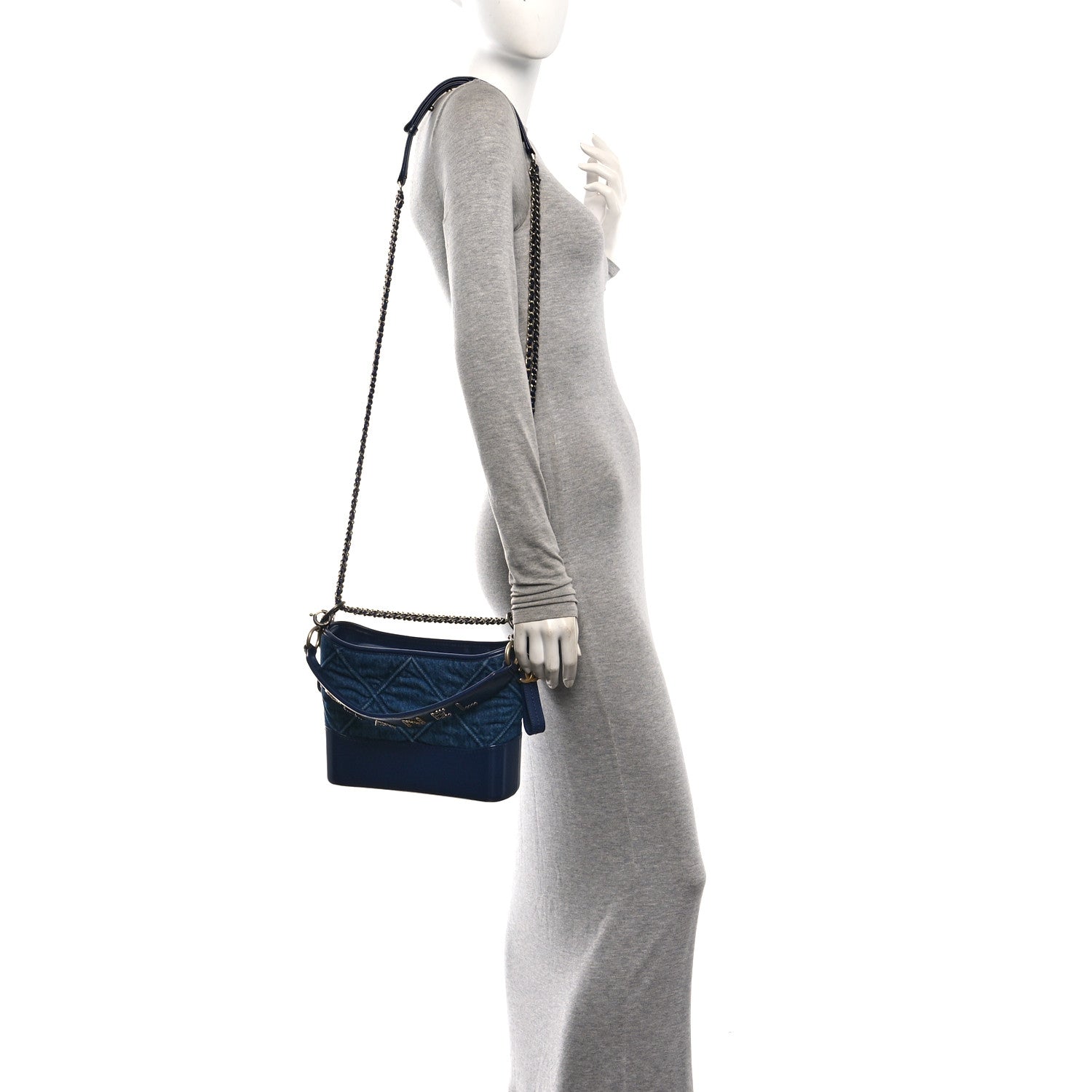 Chanel Denim Calfskin Quilted Medium Gabrielle Logo Hobo Blue 2 of 10