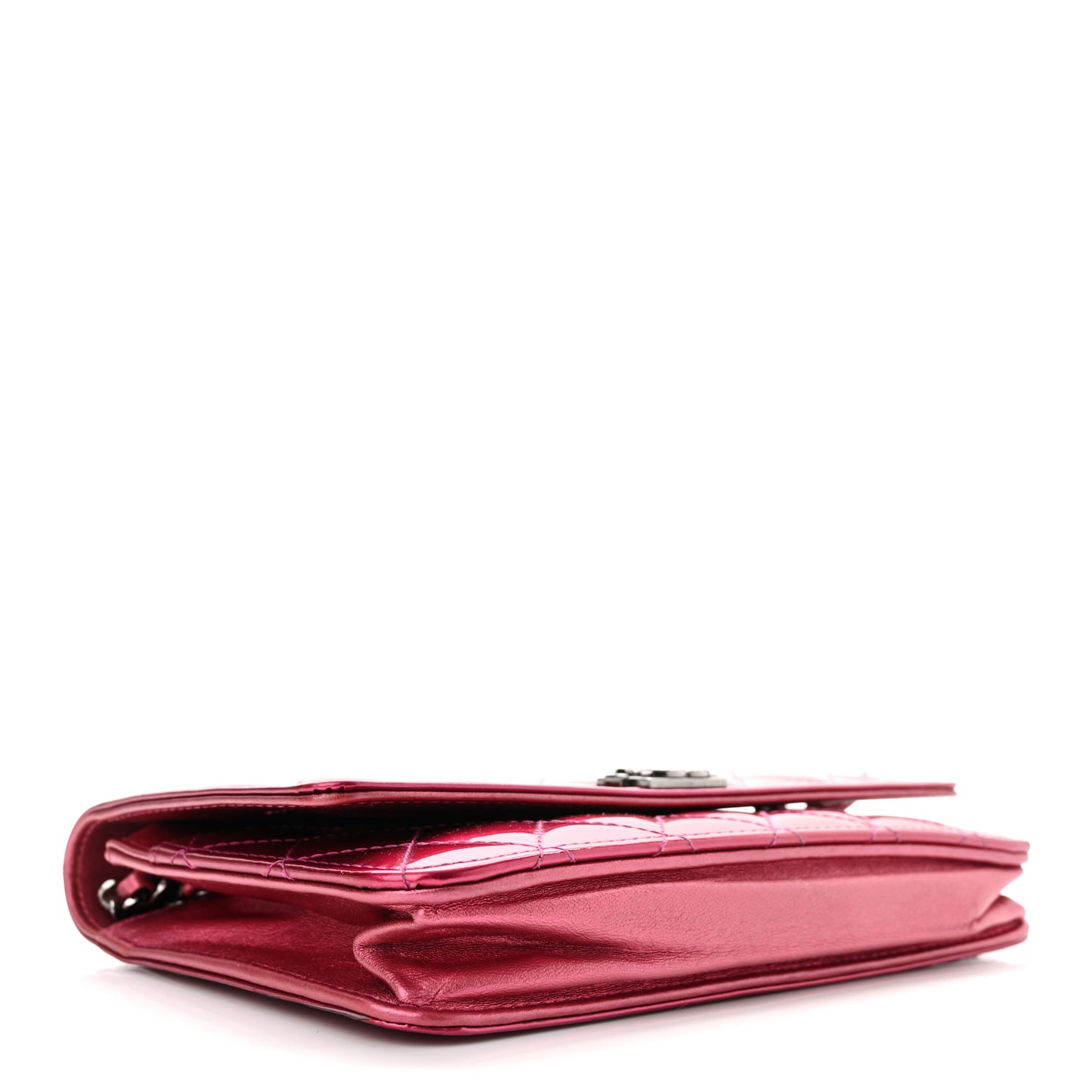 Metallic Patent Calfskin Quilted Boy Wallet On Chain WOC Fuchsia