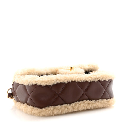 Chanel Shearling Lambskin Quilted Mini Furry Coco Flap Beige Dark Brown 4 of 11