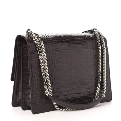 Saint Laurent Calfskin Crocodile Embossed Medium Monogram Sunset Brown 3 of 12