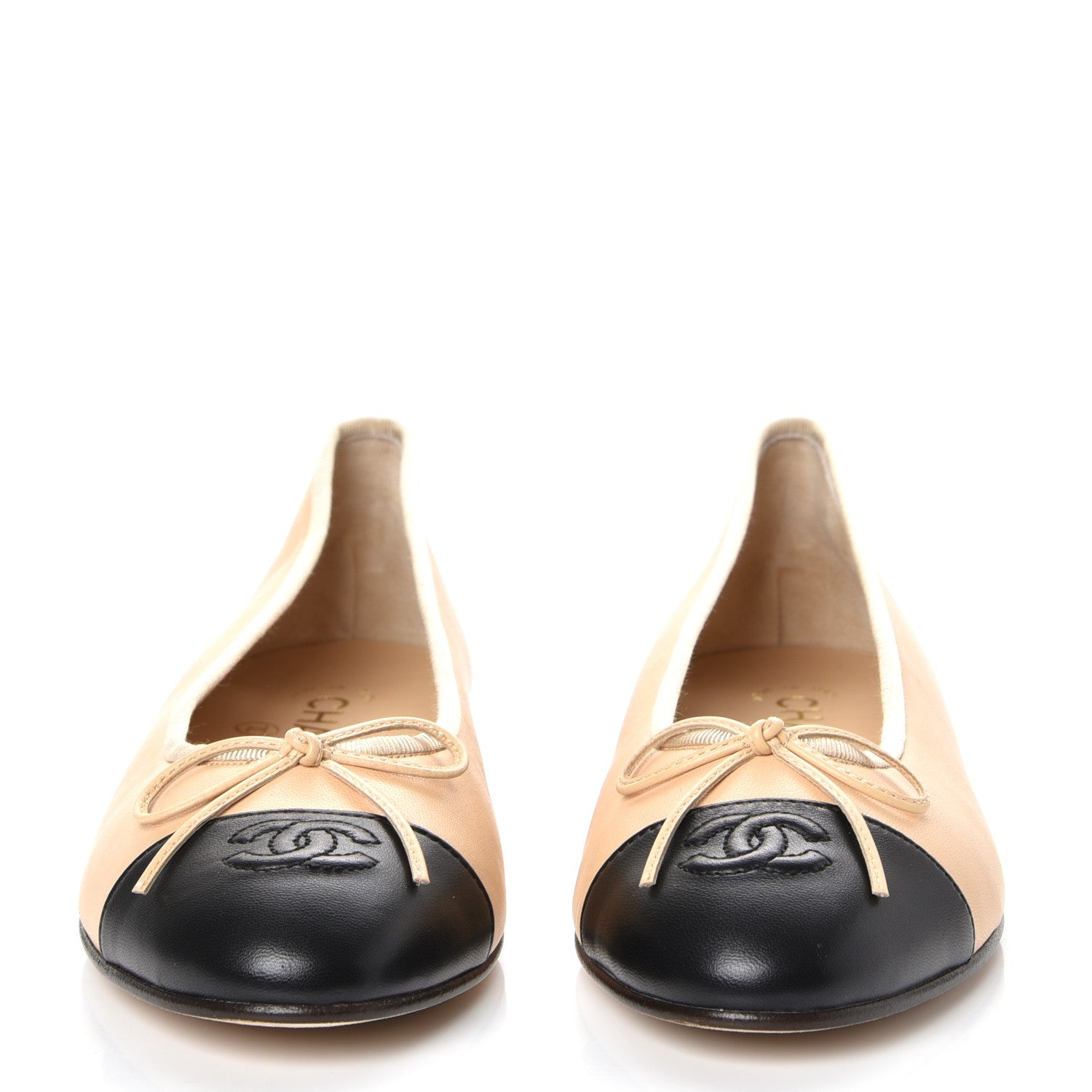 Chanel Lambskin Cap Toe Ballerina Flats 39.5 Beige Black 2 of 11
