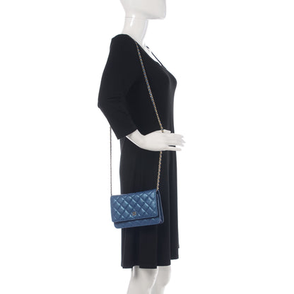 Chanel Iridescent Caviar Quilted Wallet On Chain WOC Dark Blue 2 of 9