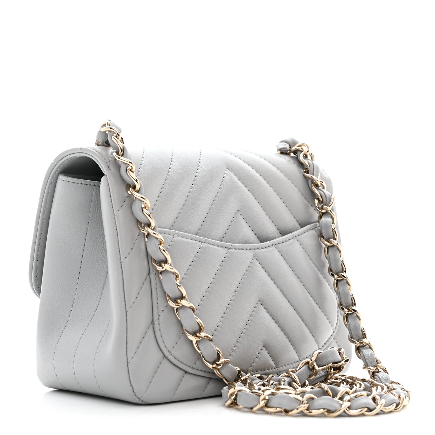 Lambskin Chevron Quilted Mini Square Flap Grey