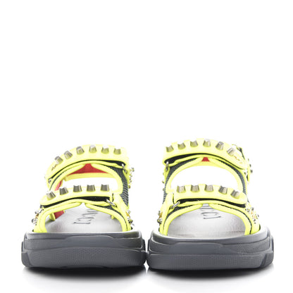 Gucci Technical Canvas Calfskin Studded Mens Aguru Sandals 8 Neon Yellow 2 of 11
