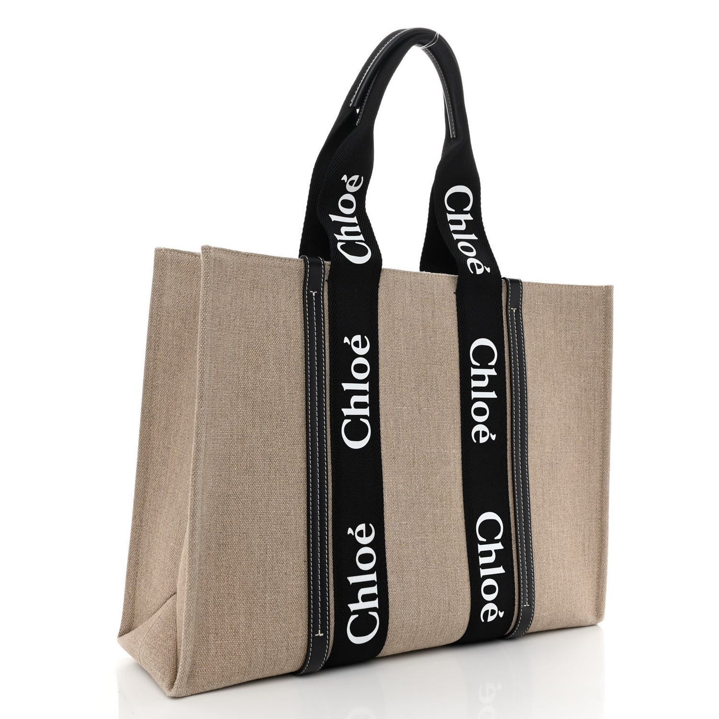Linen Calfskin Large Woody Ribbon Tote Black Blue