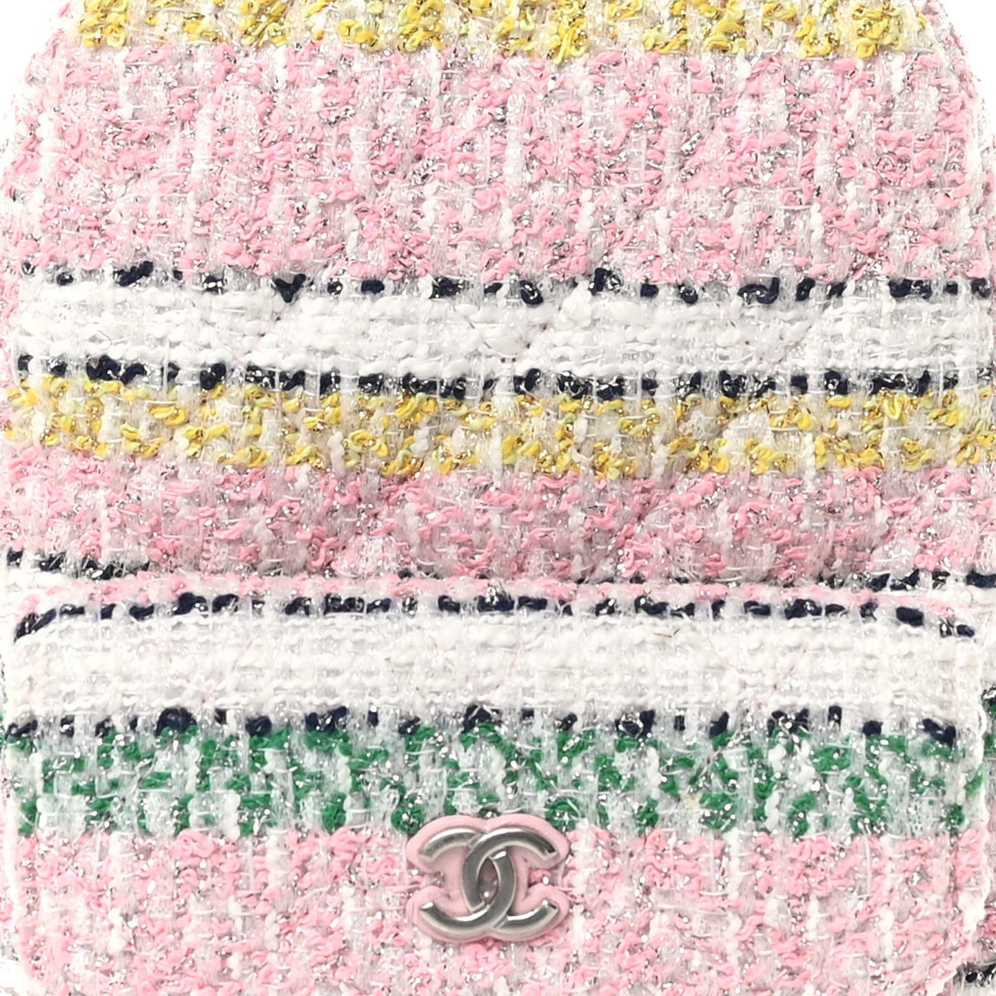 Metallic Tweed Quilted CC Mini Classic Backpack White Multicolor