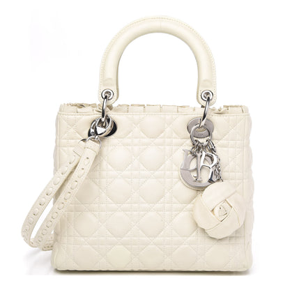 Christian Dior Lambskin Cannage Ruffle Trim Medium Lady Dior Off White 1 of 15