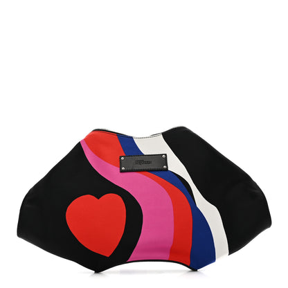 Alexander McQueen Silk Print De Manta Heart Print Clutch Black Red Pink 1 of 7