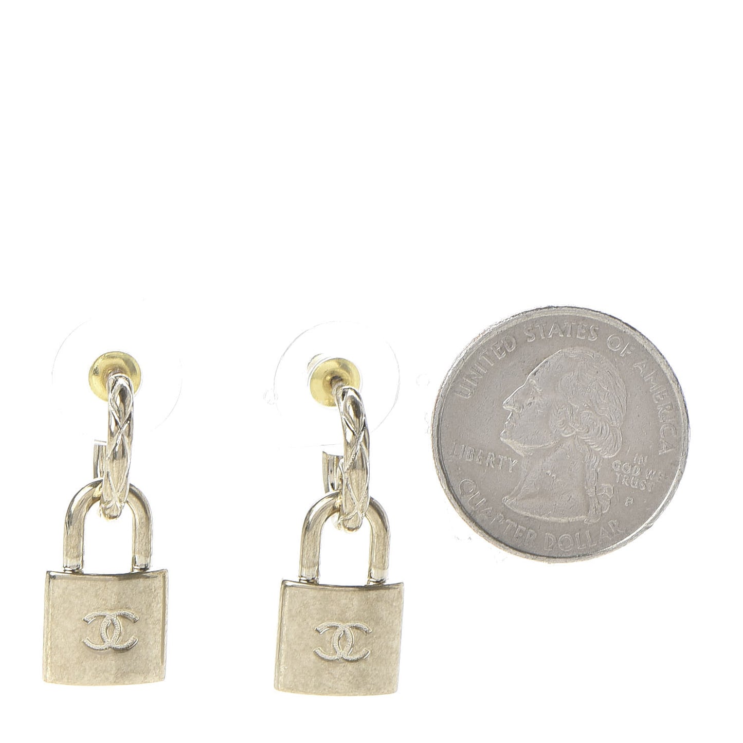 Metal Lock Drop Earrings Light Gold