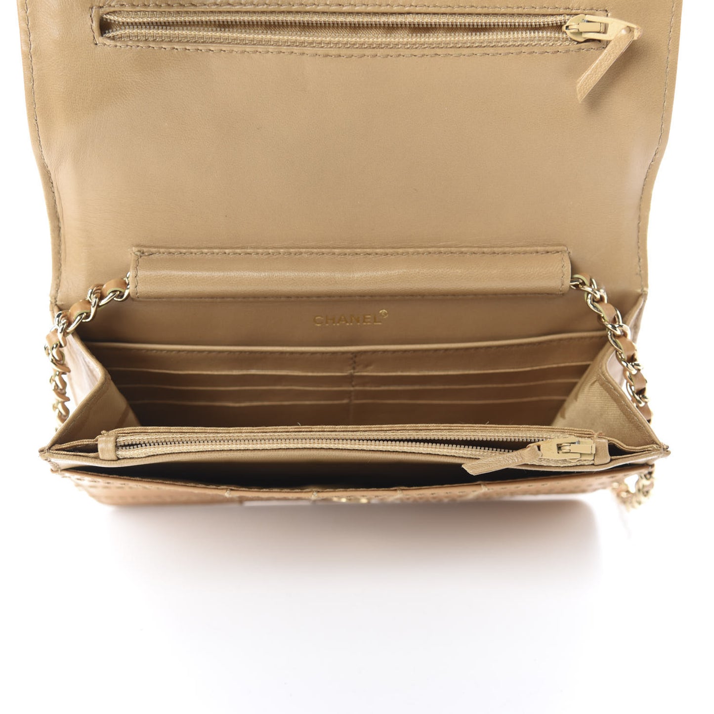 Calfskin Stitched Square Quilted Wallet On Chain WOC Beige