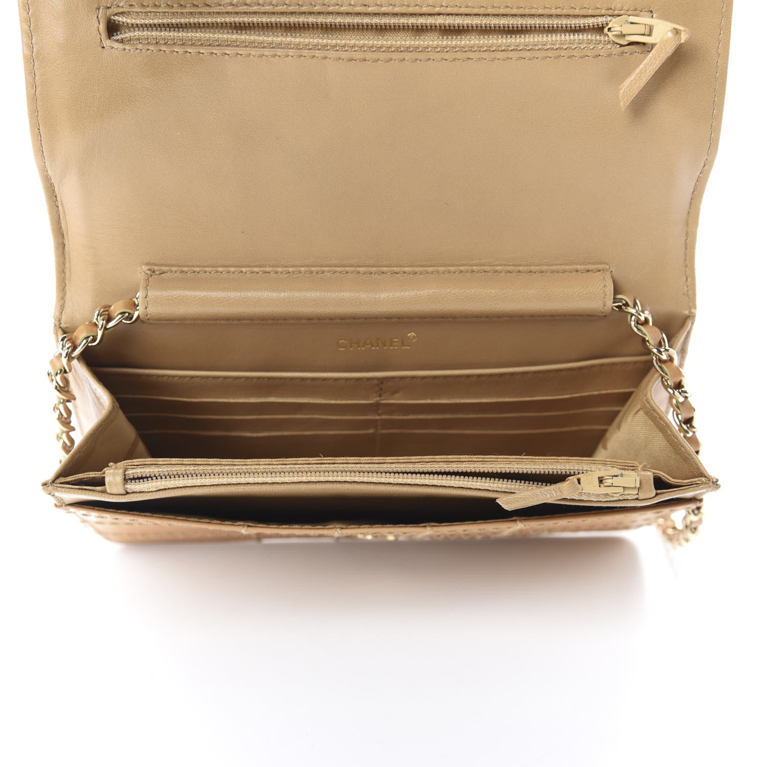Chanel Calfskin Stitched Square Quilted Wallet On Chain WOC Beige 5 of 16