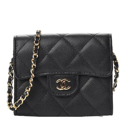 Chanel Caviar Quilted Flap Card Holder On Chain Black 1 of 9