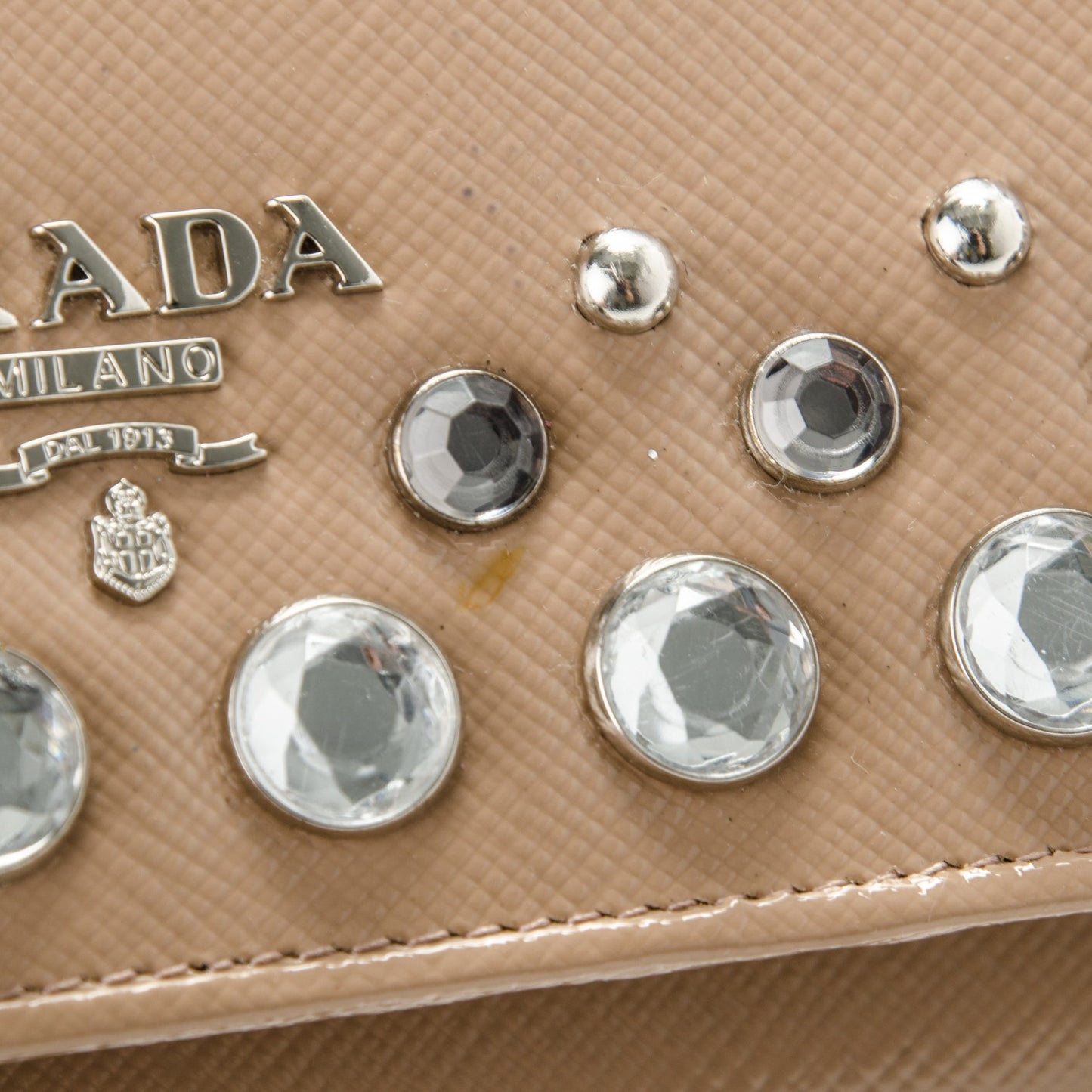 Saffiano Vernice Crystal Studded Flap Wallet Cammeo