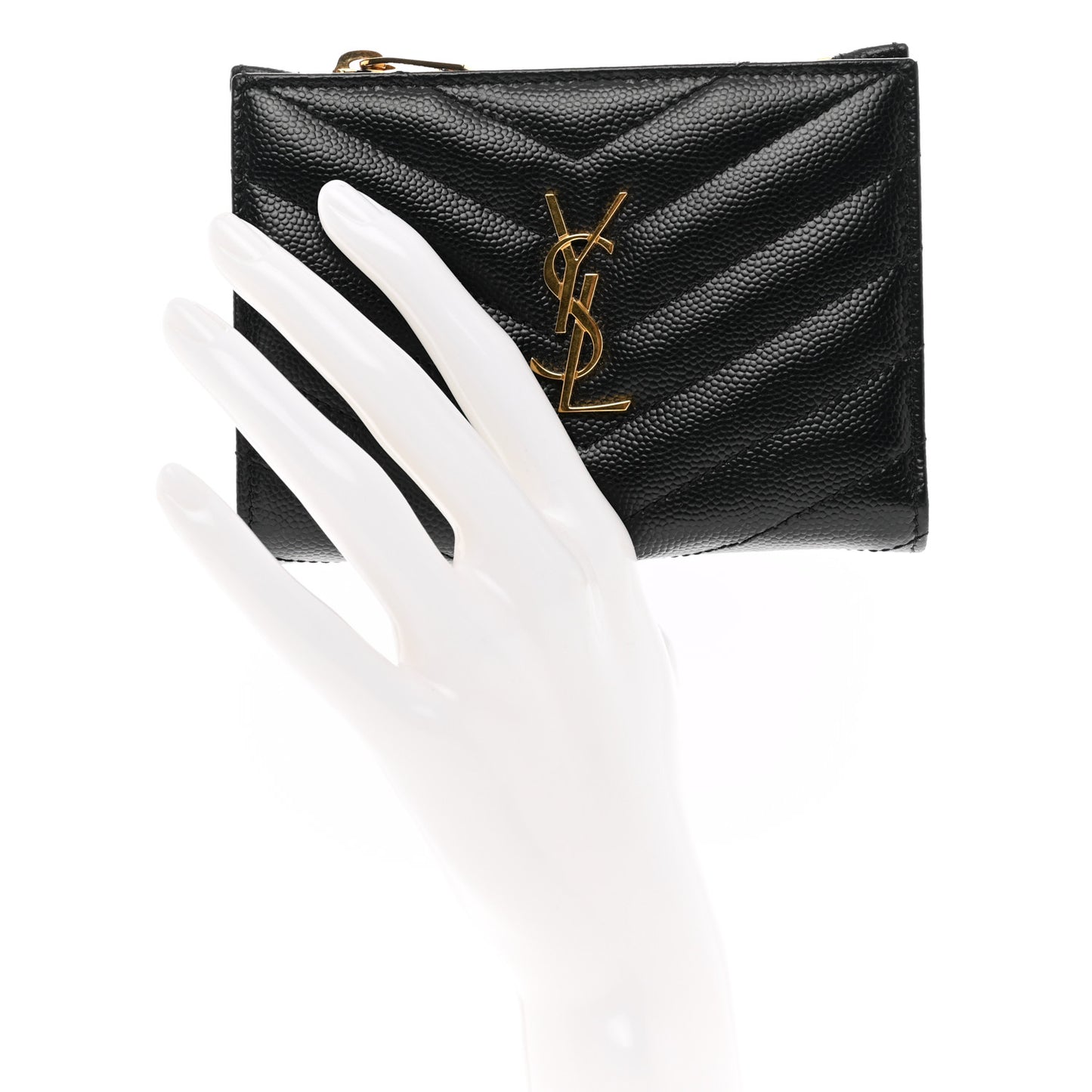 Grain De Poudre Matelasse Chevron Monogram Zipped Two-Part Wallet Black