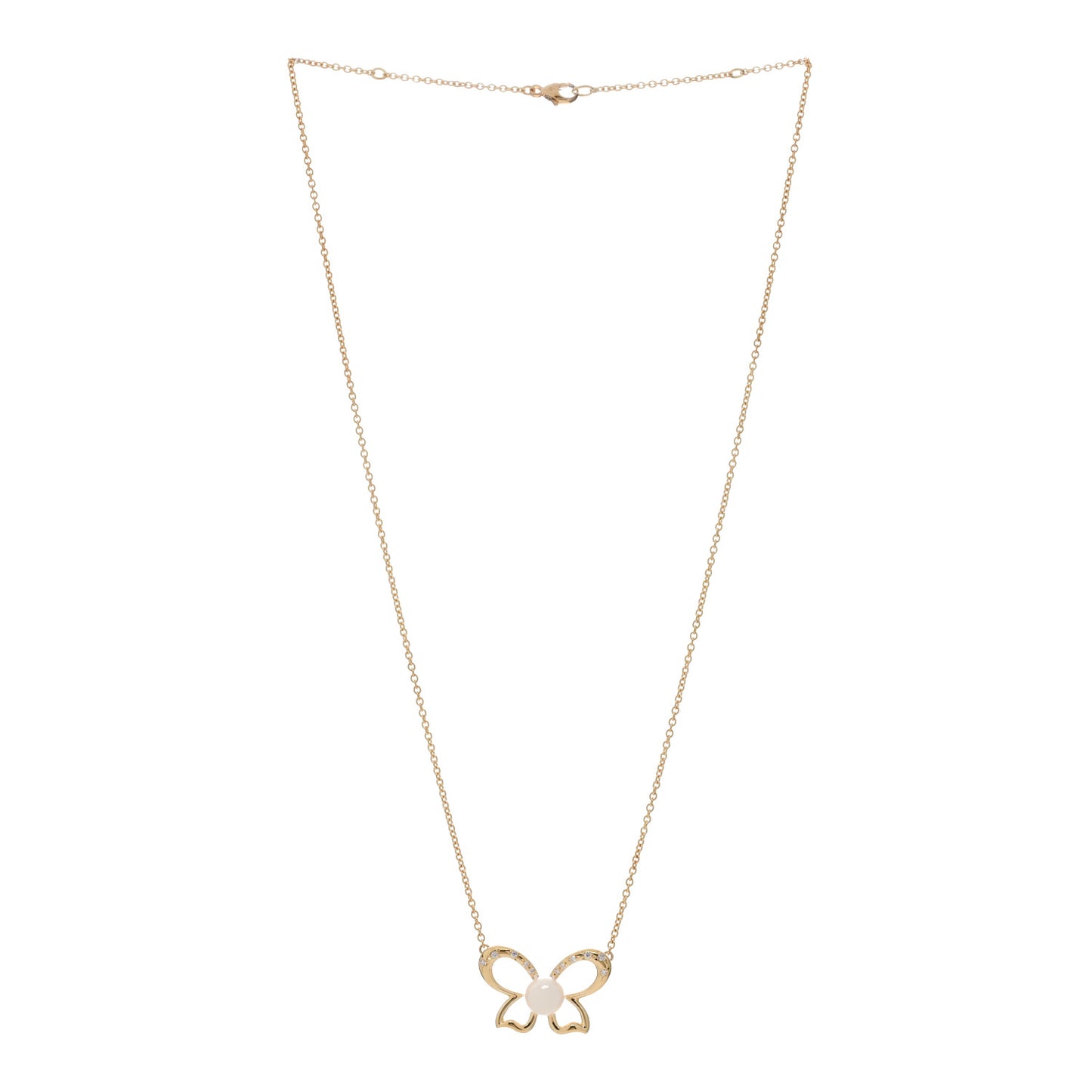 18K Yellow Gold Diamond Akoya Pearl 6.5mm Butterfly Necklace