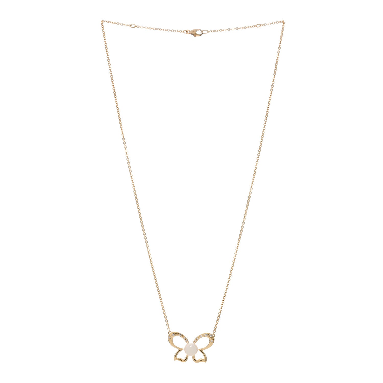 Mikimoto 18K Yellow Gold Diamond Akoya Pearl 6.5mm Butterfly Necklace 2 of 3