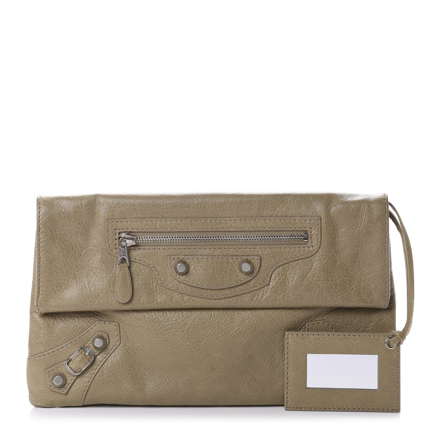 Agneau Giant 12 Silver Hardware Envelope Clutch Beige Latte