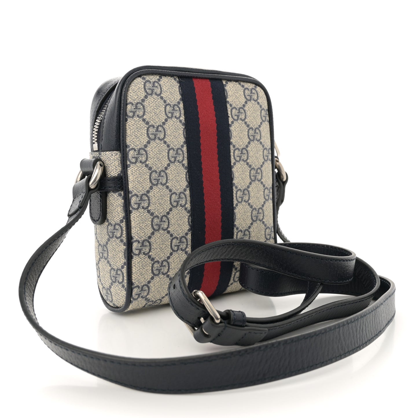 GG Supreme Monogram Textured Calfskin Web Mini Ophidia Messenger Beige Blue