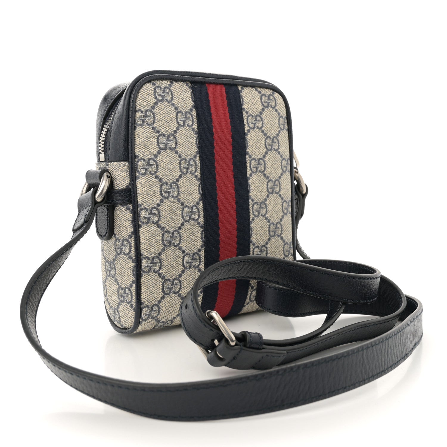 Gucci GG Supreme Monogram Textured Calfskin Web Mini Ophidia Messenger Beige Blue 3 of 10