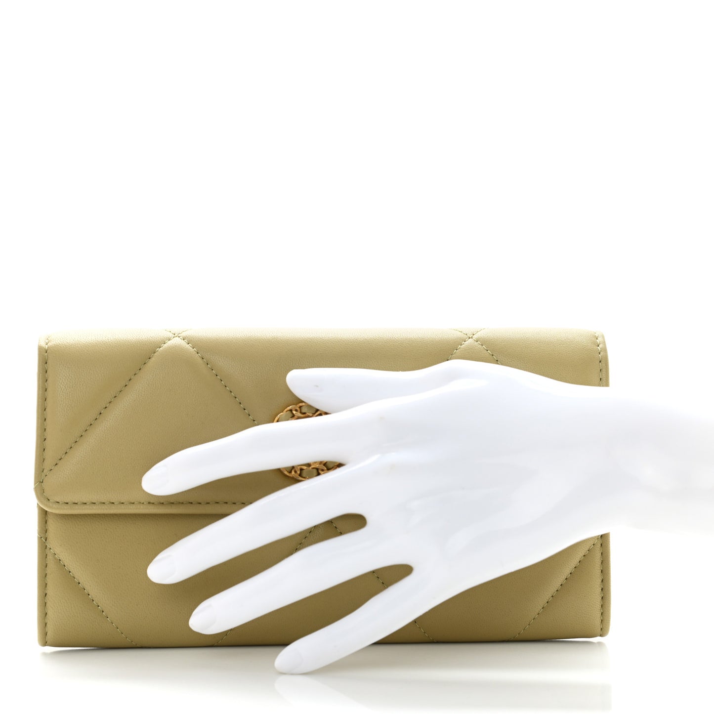 Lambskin Quilted Chanel 19 Flap Wallet Light Green