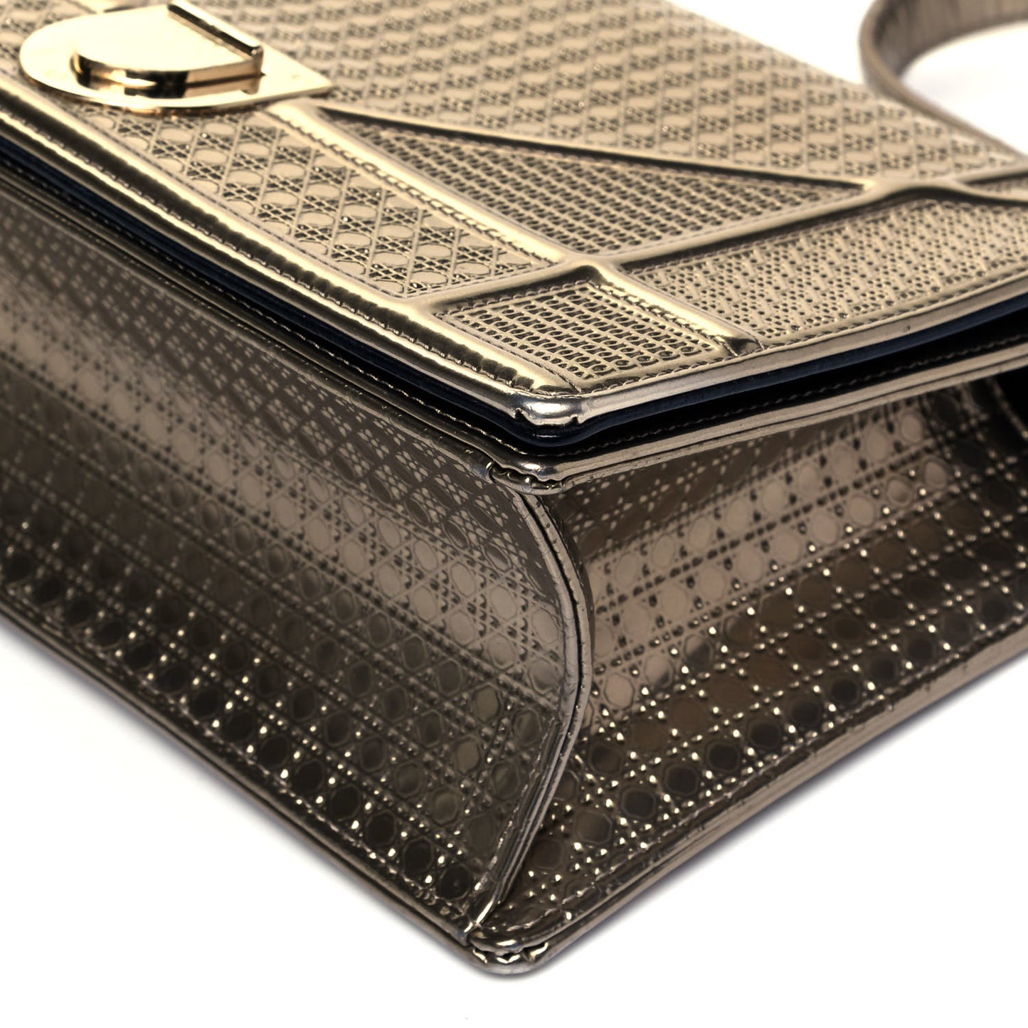 Metallic Patent Micro-Cannage Medium Diorama Flap Bag Gold