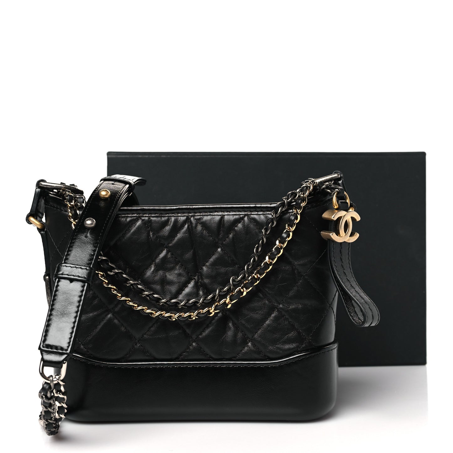 Aged Calfskin Quilted Small Gabrielle Hobo Black